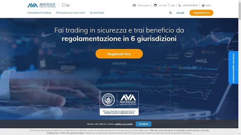 La pagina principale del sito di AvaTrade