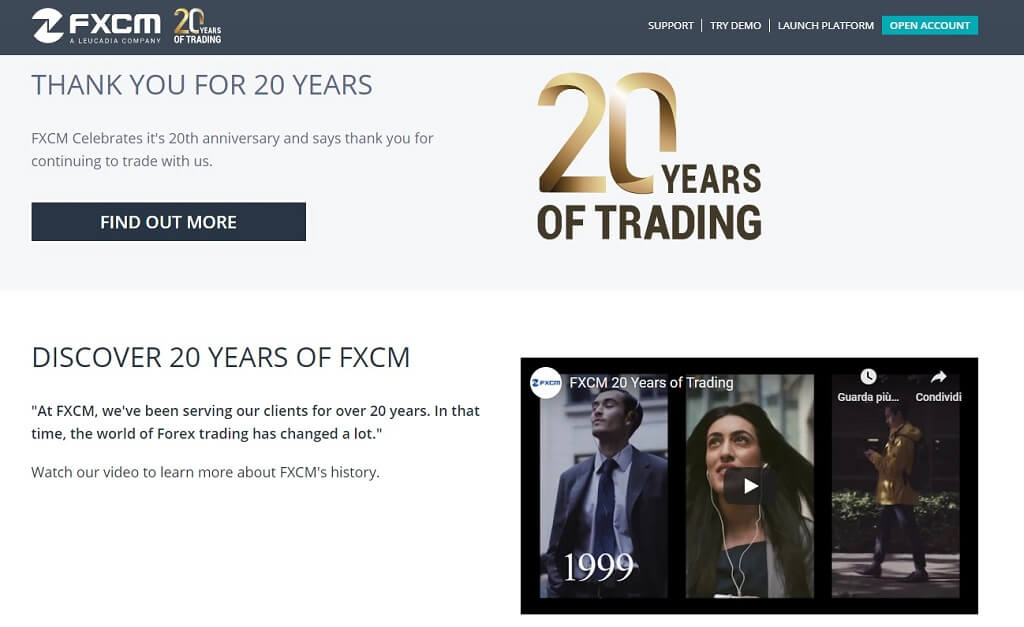 la celebrazione ventennale di fxcm
