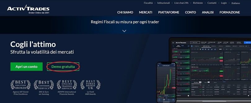activtrades pulsante demo gratuita sulla homepage