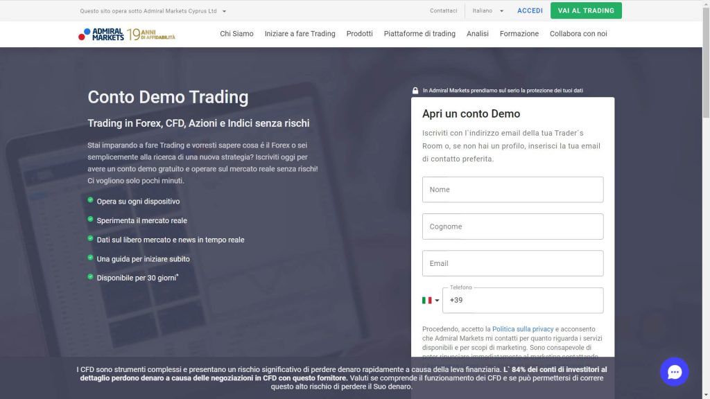 conto demo di admiral markets
