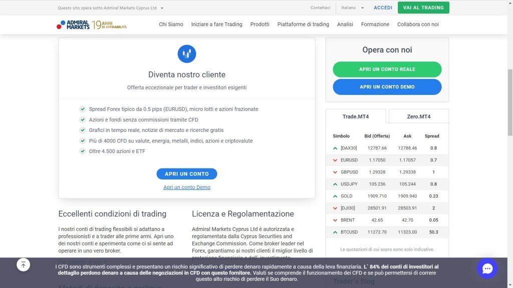 costi e caratteristiche di admiral markets