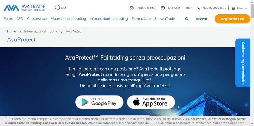 pagina di avaprotect sul sito di avatrade