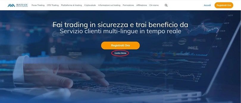 avatrade homepage scegli il conto demo