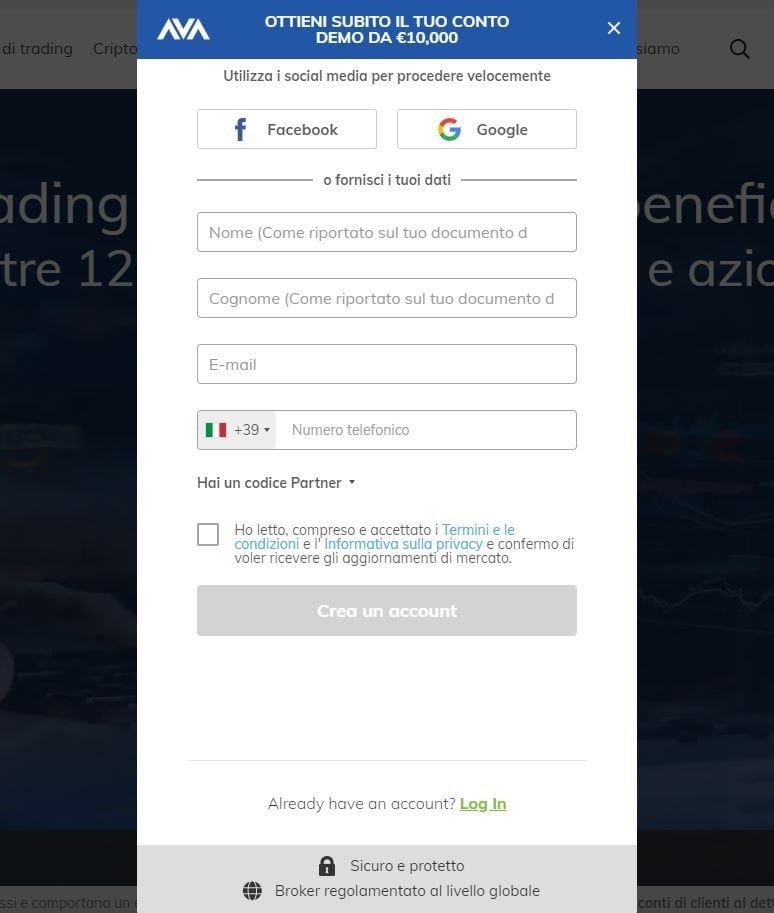 avatrade registrazione del conto demo