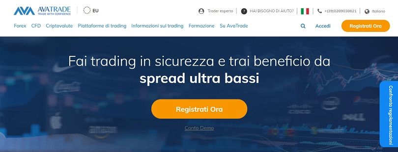 Presentazione della pagina principale del sito di Avatrade