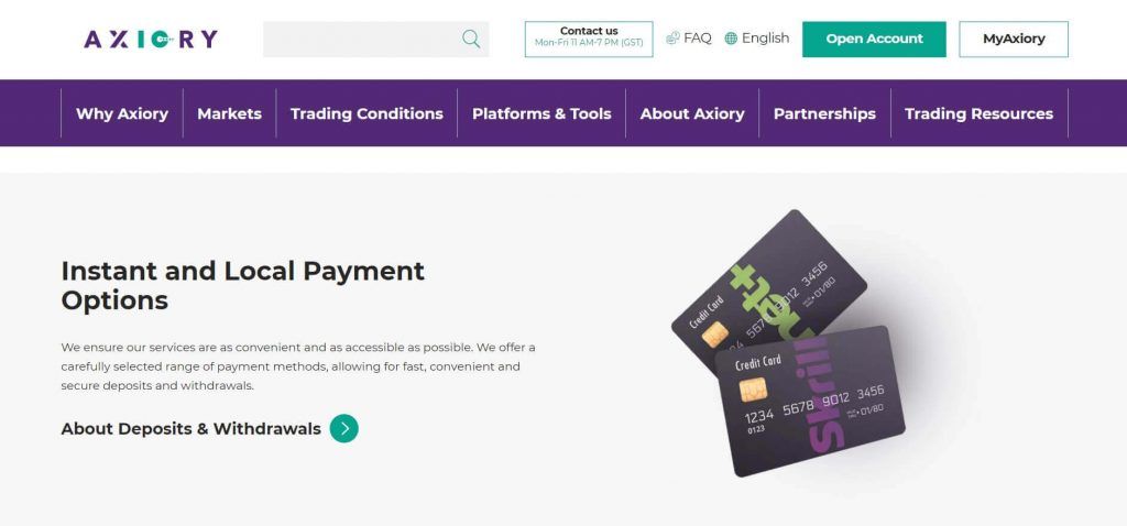 axiory depositi e prelievi