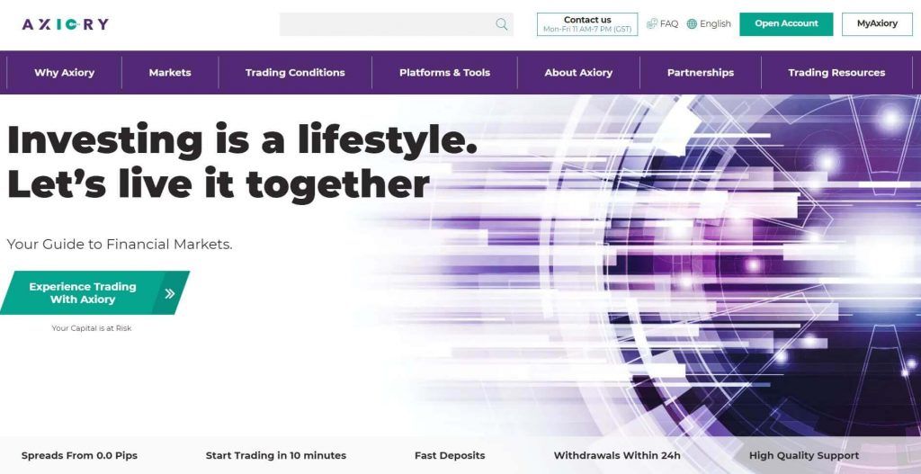 l'homepage di axiory