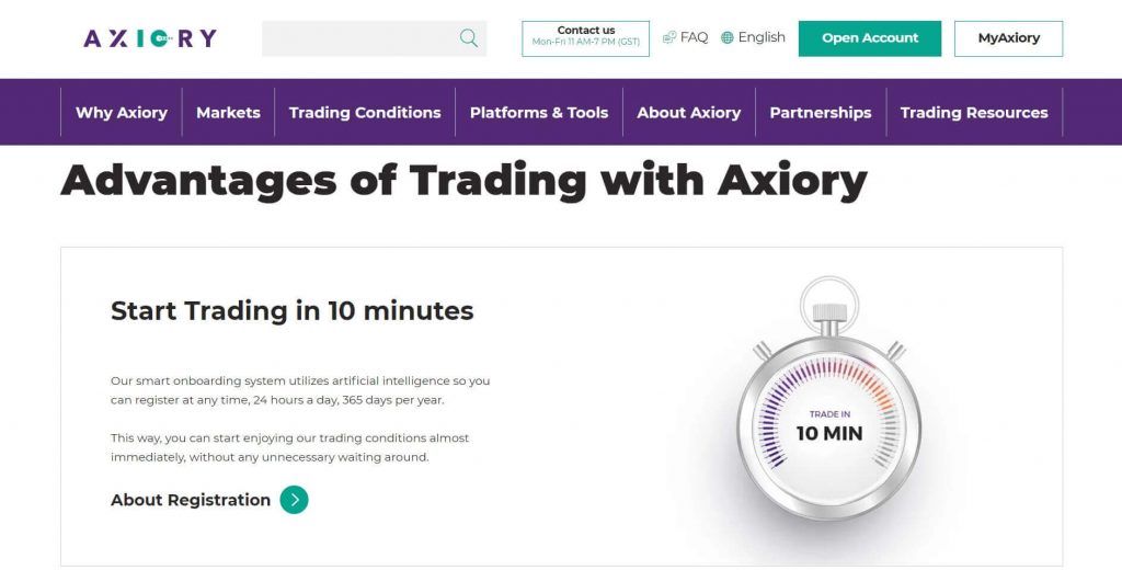 registrazione dell'account con axiory