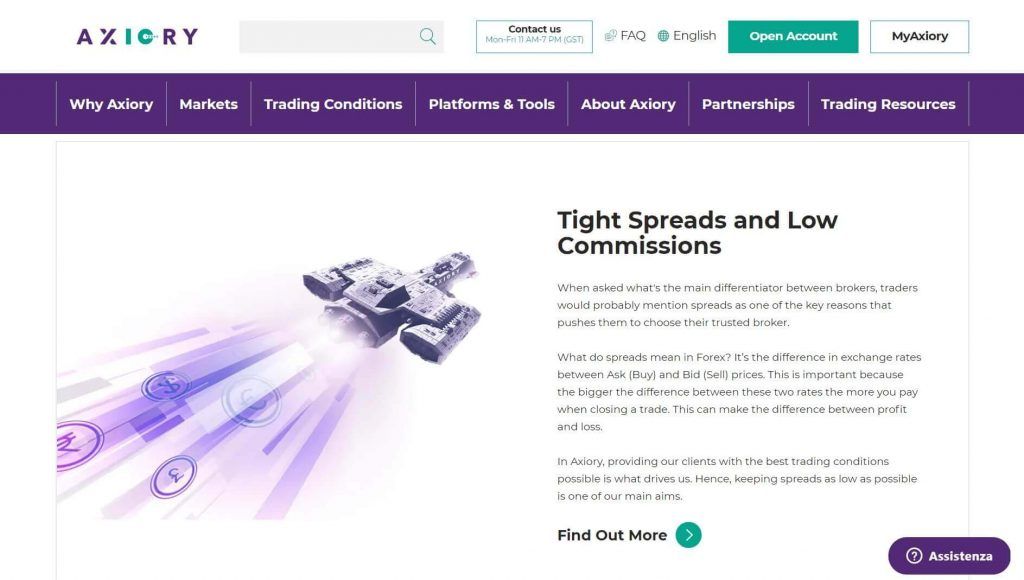 gli spread e le commissioni di axiory