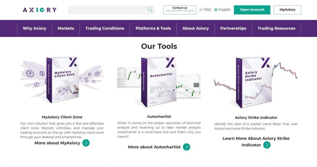 axiory tools per fare trading