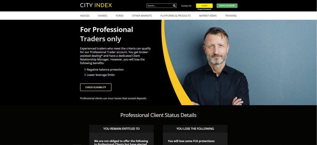 pagina dei clienti professionali di city index