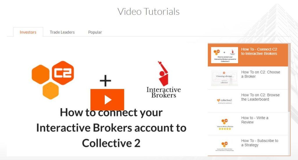 Sezione dei video tutorial proposti da Collective2