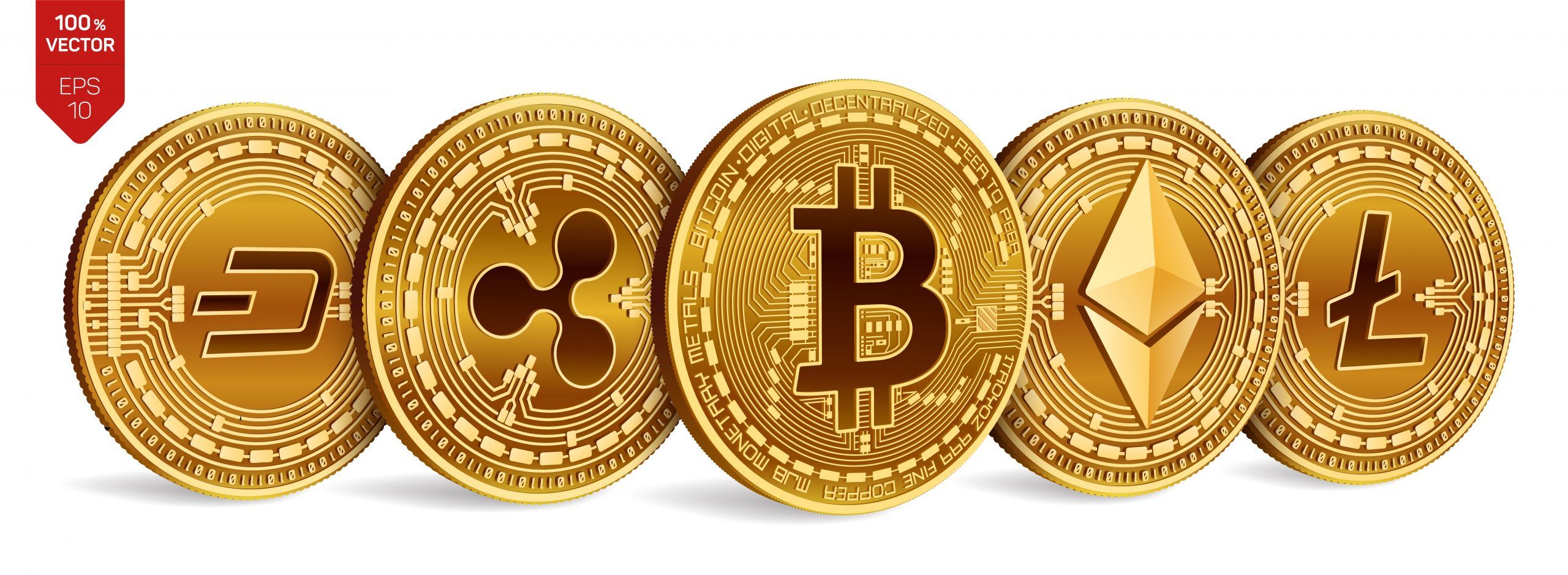 Rappresentazione su moneta di diverse criptovalute