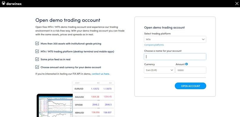 darwinex scegli le caratteristiche del conto demo