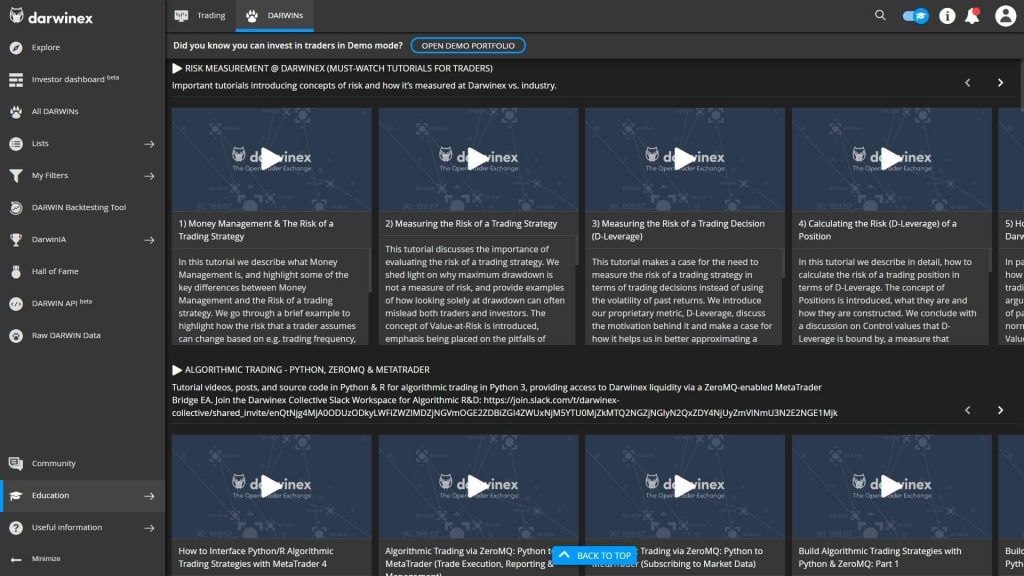 La sezione dedicata ai tutorial video di Darwinex