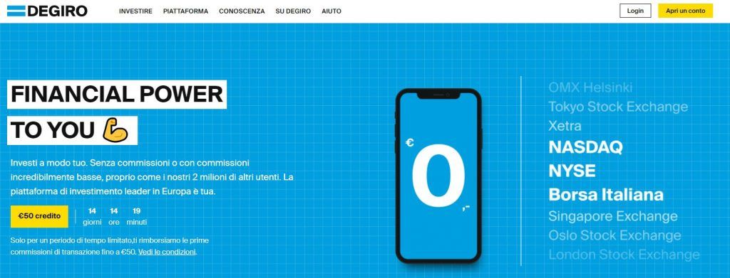 la homepage di DEGIRO