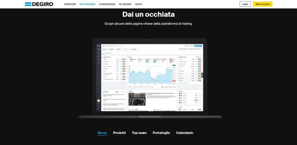 pagina della piattaforma di degiro