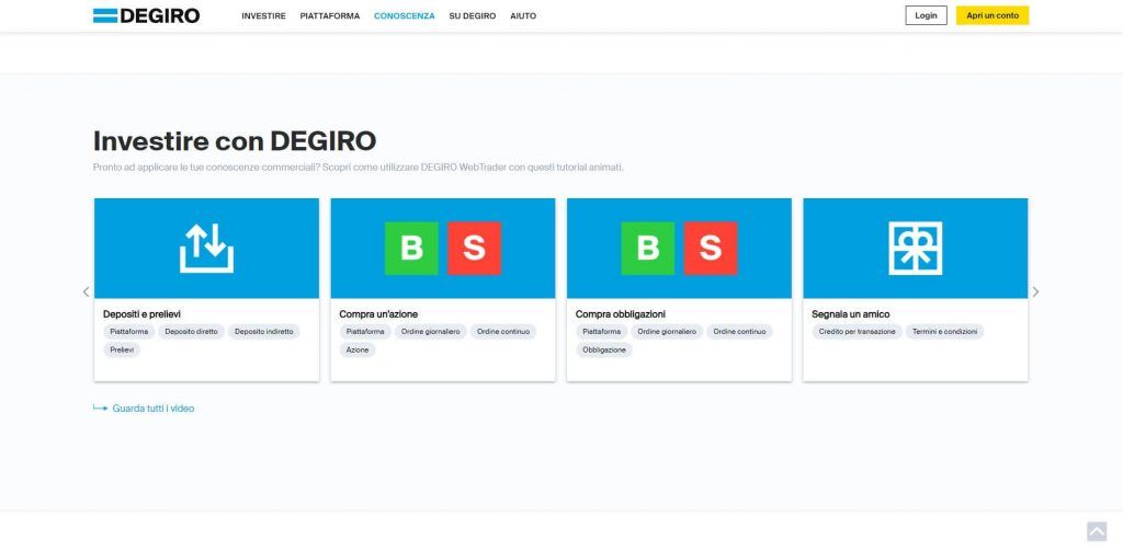 sezione video tutorials di degiro