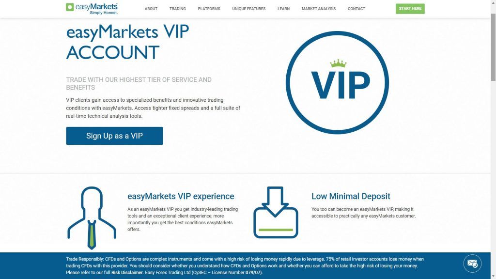 caratteristiche del conto vip di easymarkets