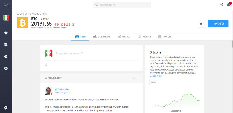 schermata di acquisto criptovalute su eToro