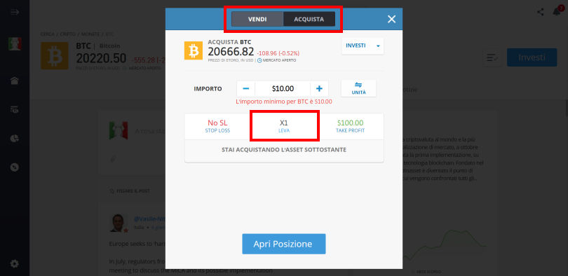 Come andare short o long su eToro