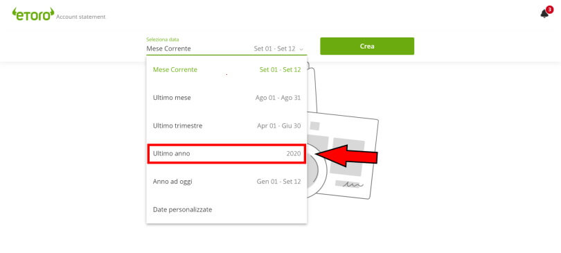 screenshot su sezione estratto conto eToro
