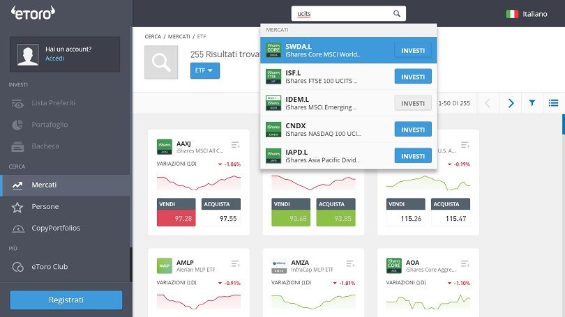 Lista degli ETF UCITS disponibili su eToro