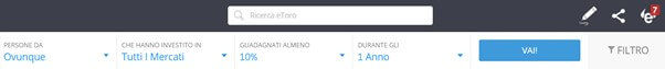 Inizia la tua ricerca sui migliori trader etoro tramite il pulsante vai