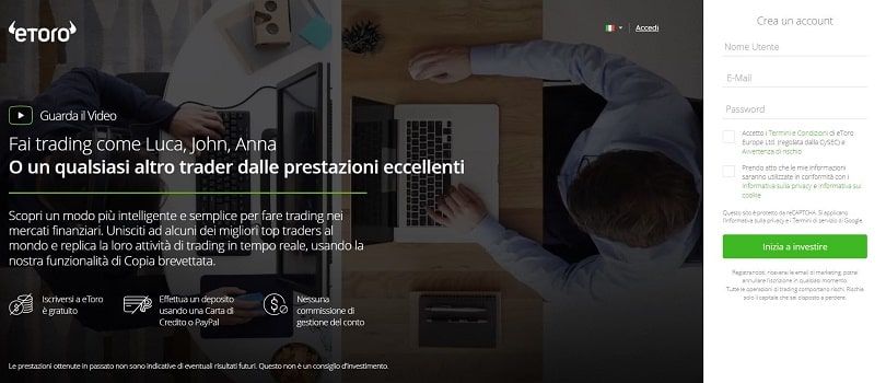 etoro registrazione del conto demo