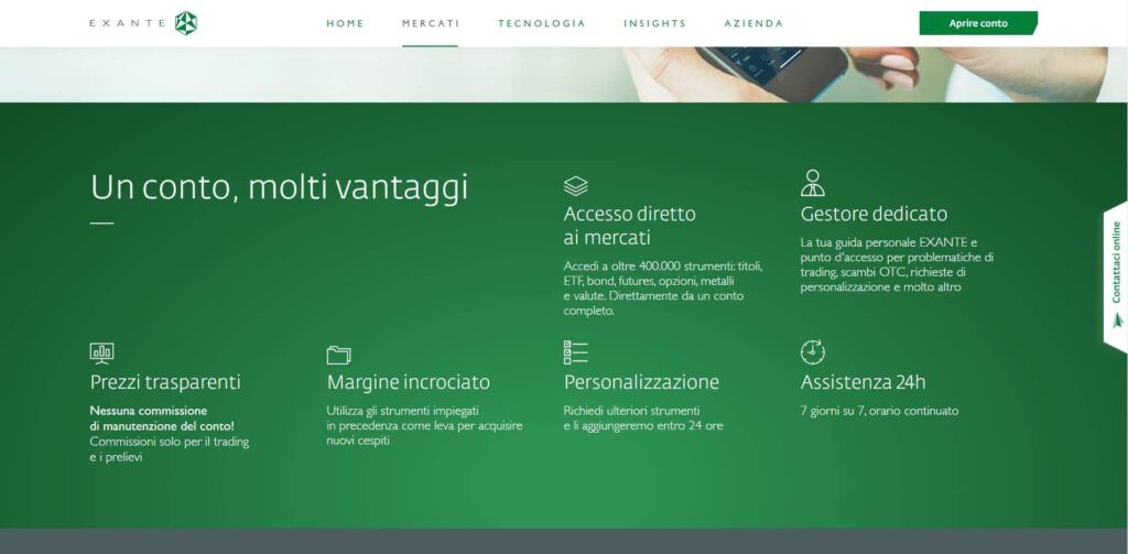 caratteristiche del conto di exante