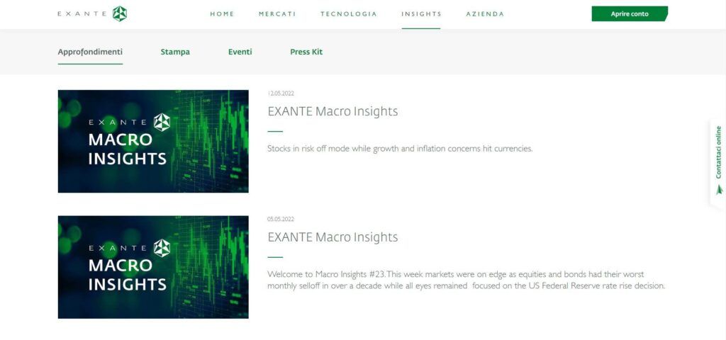 sezione insights di exante