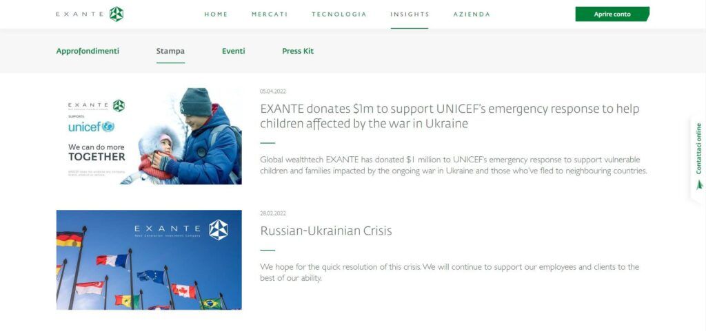sezione stampa di exante