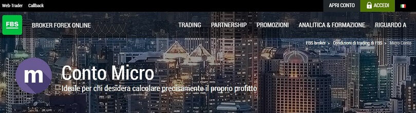 schermata conto micro di fbs