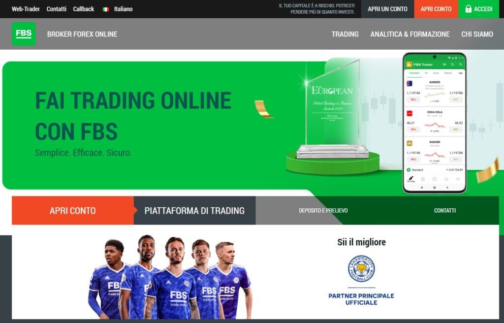 La pagina principale del sito di FBS
