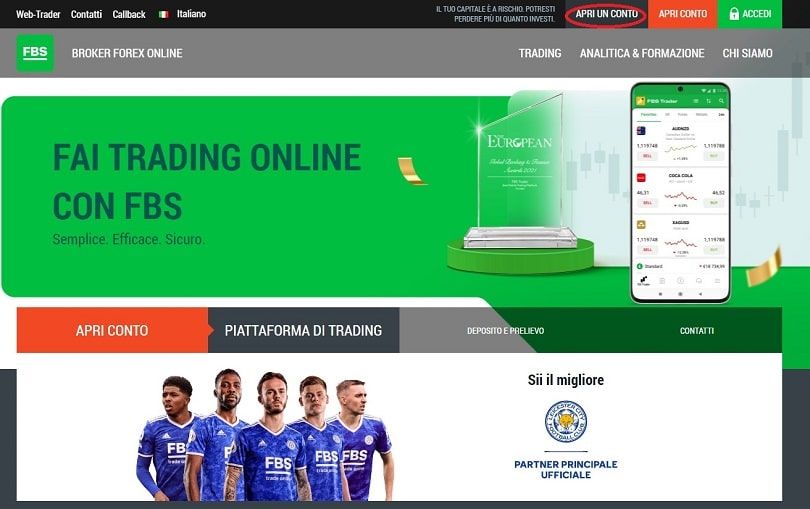 fbs apri un conto dalla homepage