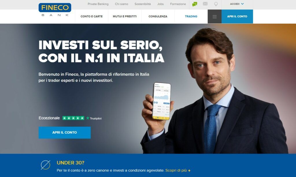 La pagine principale del sito di Fineco