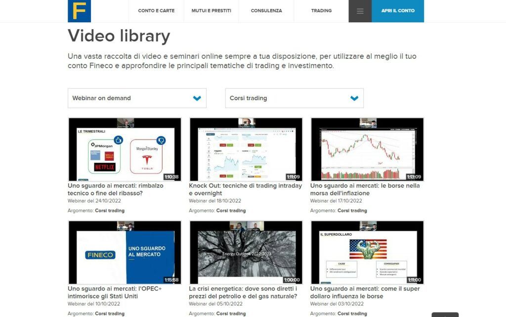 La video library di Fineco per l'educazione dei trader di Fineco