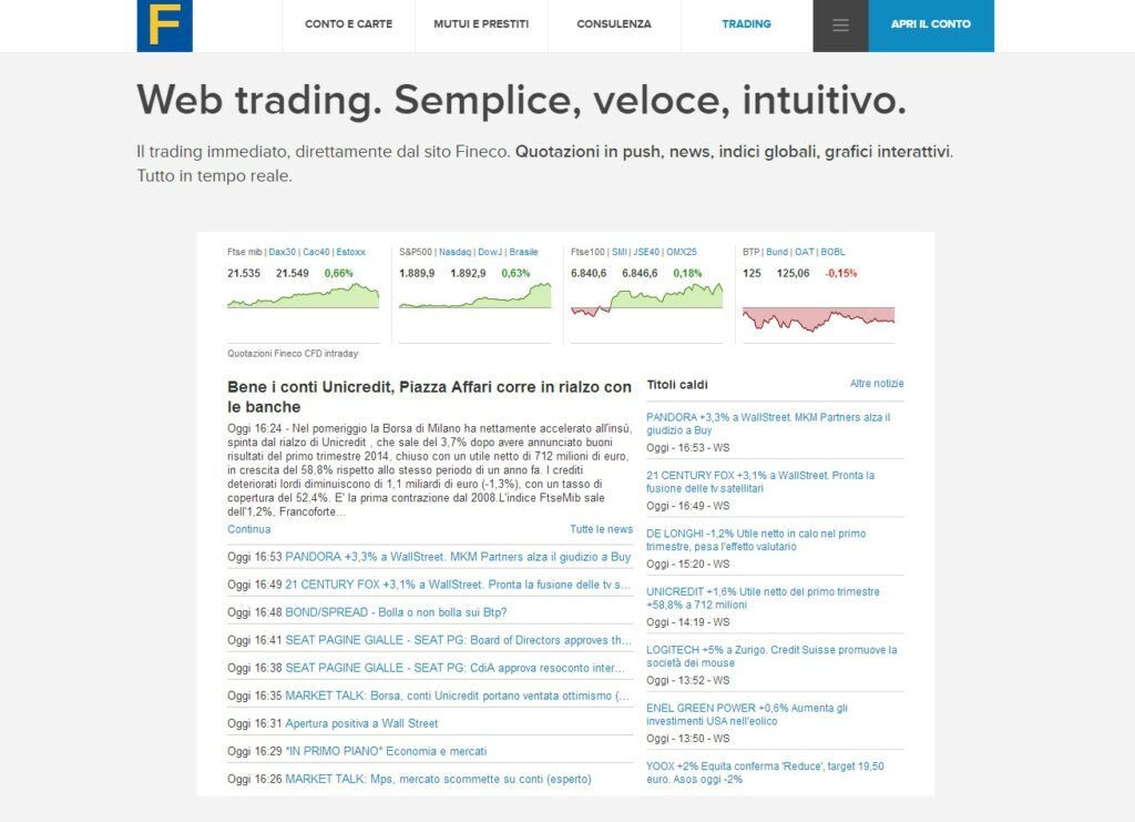 Fai trading con la WebTrader di Fineco