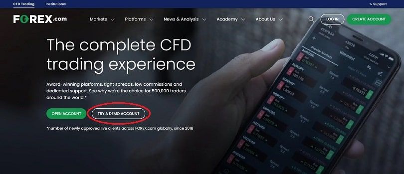 forex.com apri conto demo dall'homepage