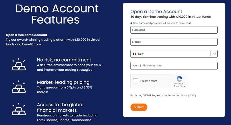 forex.com form di registrazione del conto demo