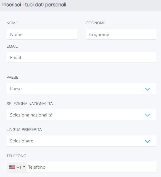 prima parte della registrazione del conto demo di fp markets