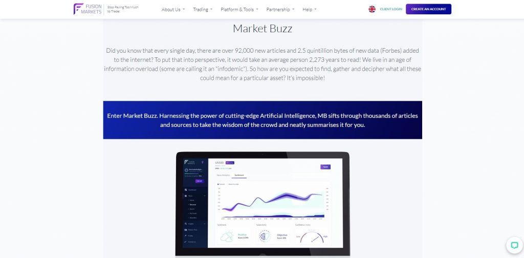 La funzione del market buzz di Fusion Markets