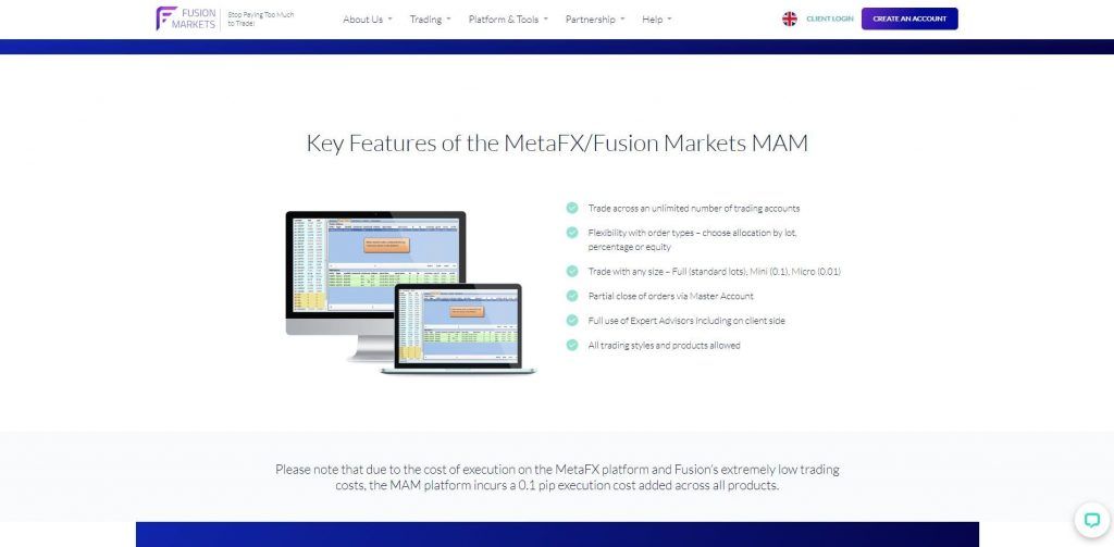 La piattaforma MetaFX di Fusion Markets