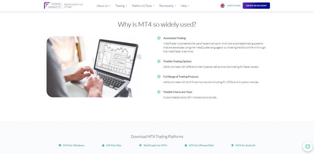 La piattaforma MT4 di Fusion Markets