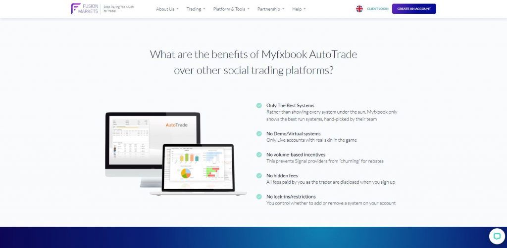 La piattaforma Myfxbook di Fusion Markets