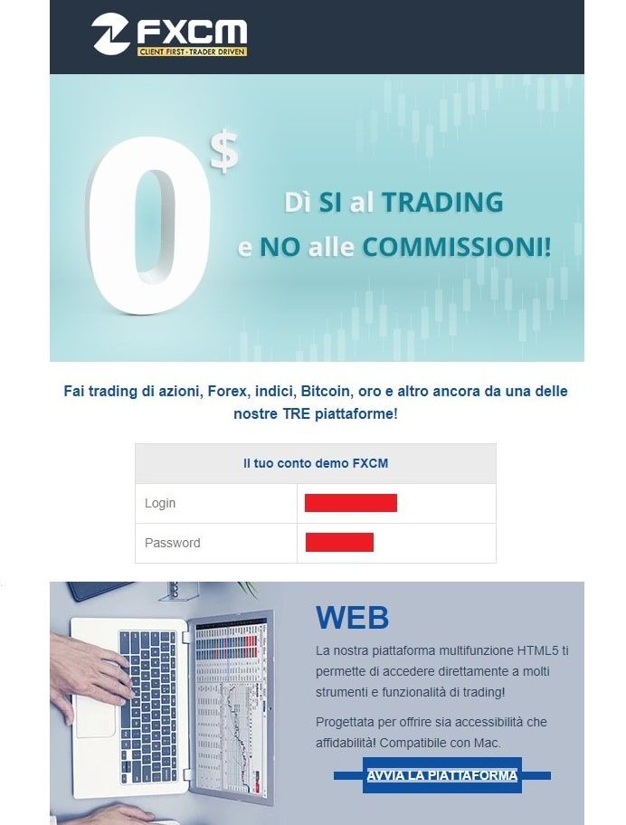 fxcm email credenziali del conto demo