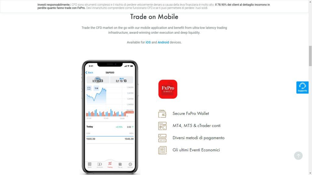 L'applicazione per dispositivi mobili di FxPro
