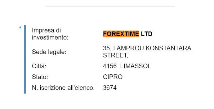 fxtm consob dati di registrazione