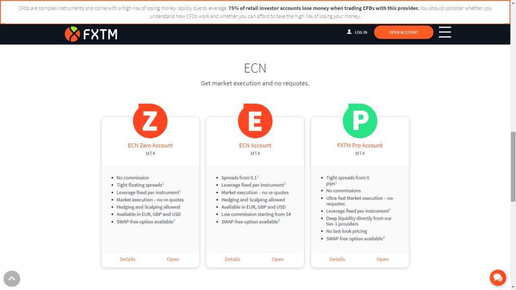 I conti di trading ECN disponibili su FXTM