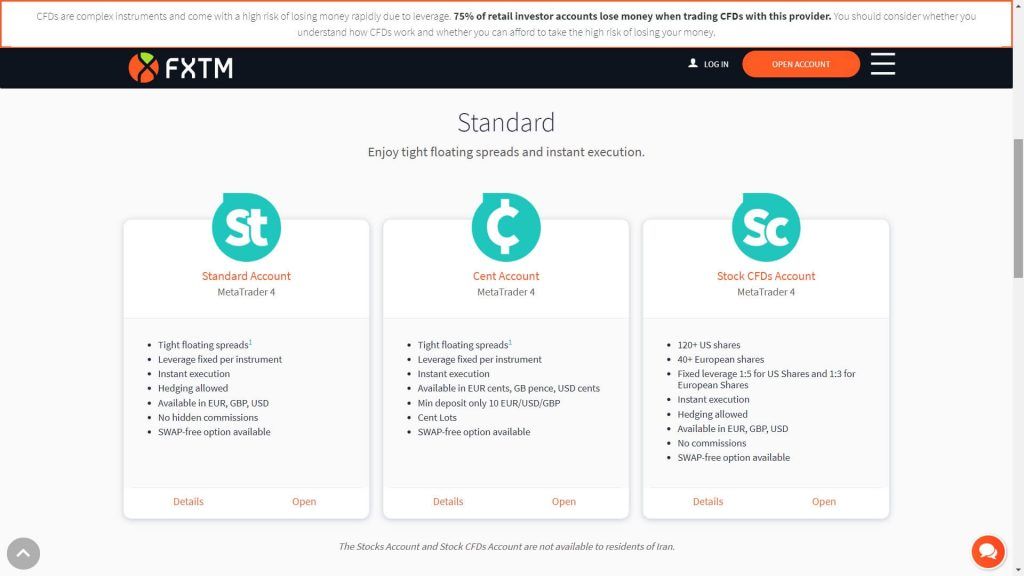 I conti di trading standard disponibili su FXTM
